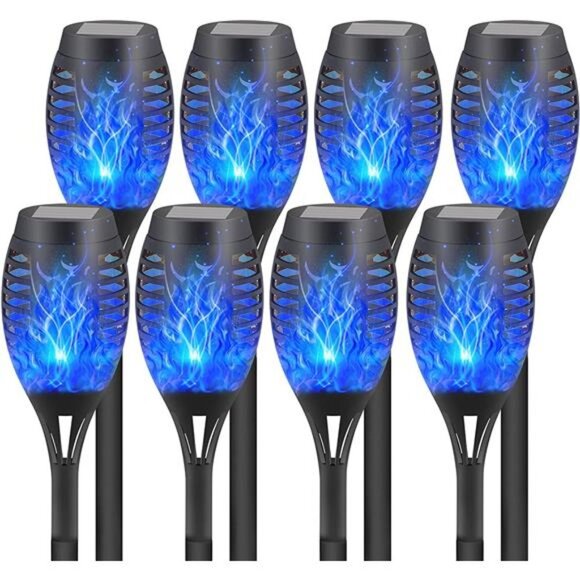 Blue Solar Light Outdoor Waterperoof,8 Pack Solar Torches Light Flickering Flame - Picture 1 of 7